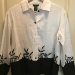 Woman's Petite Black & Cream Jacket with Floral Detail